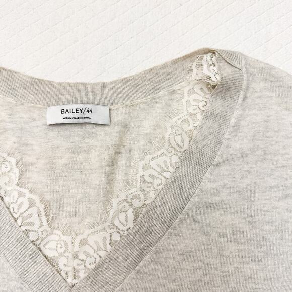 Bailey 44 Heather Gray Lace Inset Top Size Medium - Picture 4 of 5